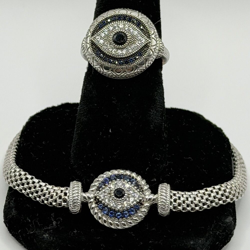 925 Evil Eye Bracelet 7" & Matching Ring Size 7 Set